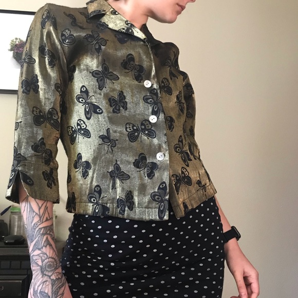 Vintage Tops - Silky Butterfly Button-Up